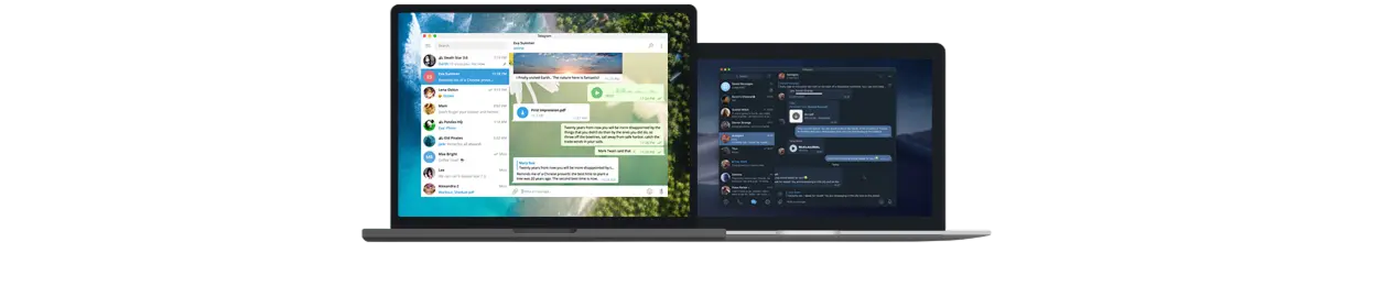 Telegram Desktop app displayed on laptop screens